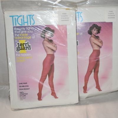 2X Vintage Terri Guard tights pantyhose seamless run-resist Fuchsia ~ Average